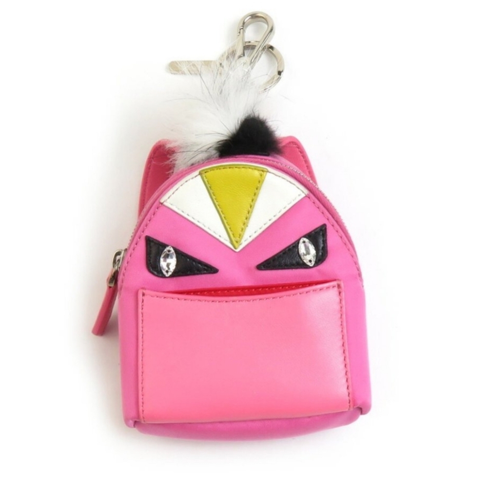 FENDI Pink Mini Backpack Charm Keychain with Playful Accents